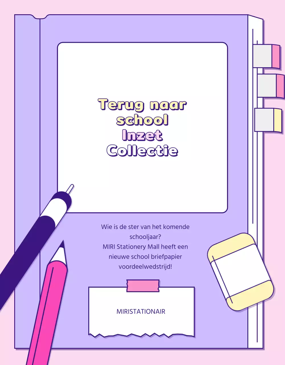 Een verzameling roze en mauve lijnillustraties voor terug naar school.