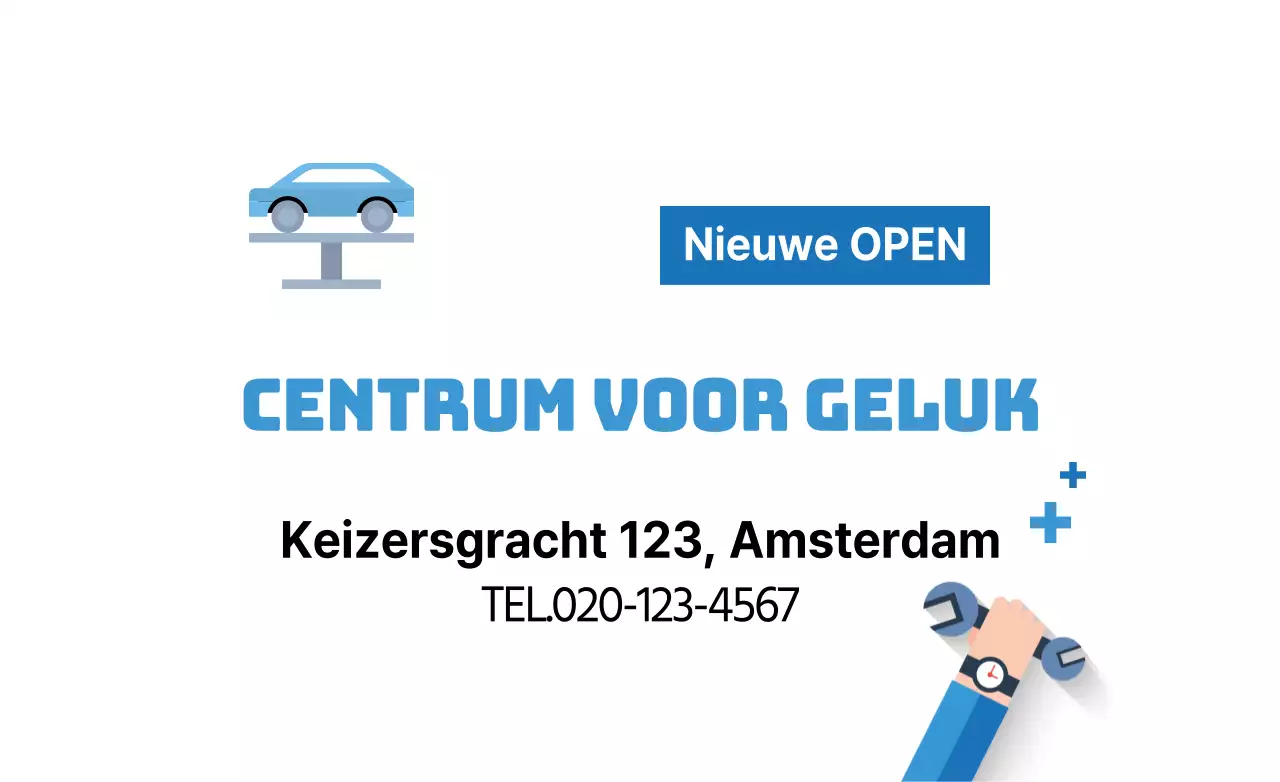 Eenvoudige, strakke tekstopmaak in lichtblauw en marineblauw Aankondiging van de opening van Casenta