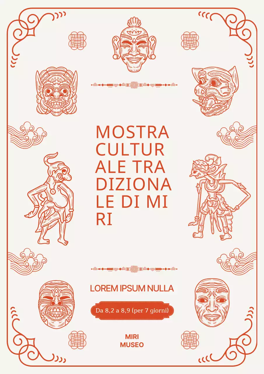 Anteprima tradizionale dei dipinti con disegno al tratto e bordi rossi