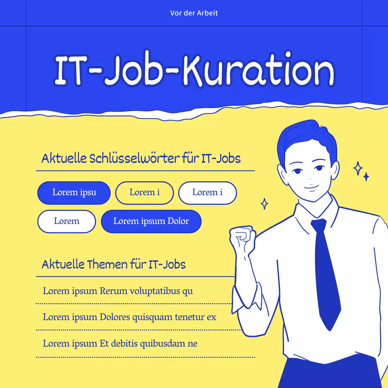 Stellenanzeigen für Unternehmen mit stilvollen, modischen Illustrationen in Blau und Gelb.