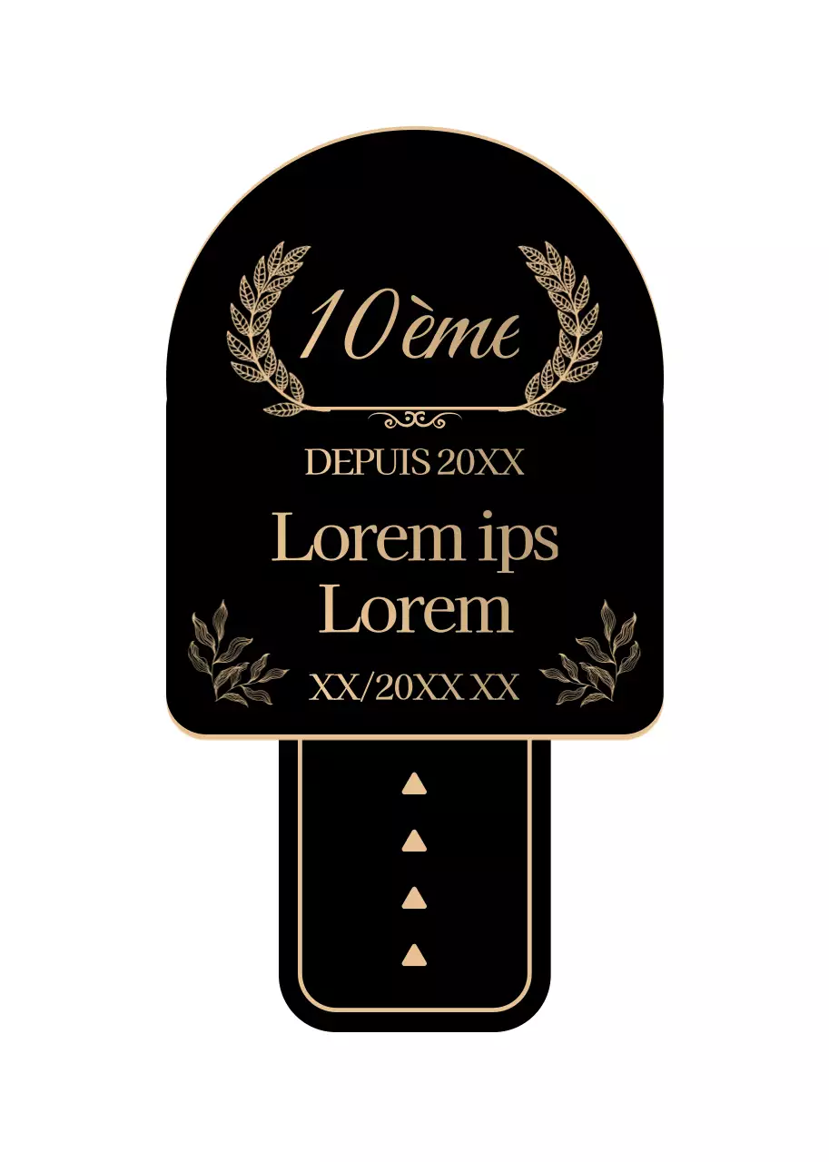 Un cadre en forme de laurier, noir et or, propre et élégant, pour commémorer le concept.