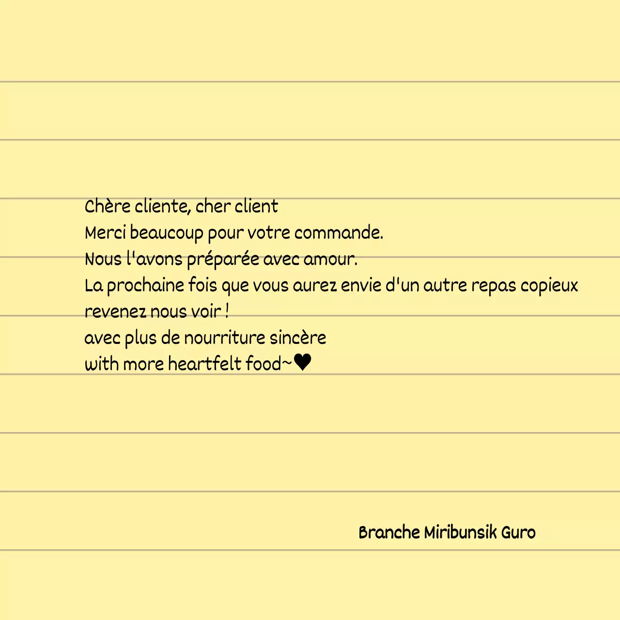 Pour les magasins dont les lettres sont écrites à la main sur du papier jaune et propre de type bloc-notes.