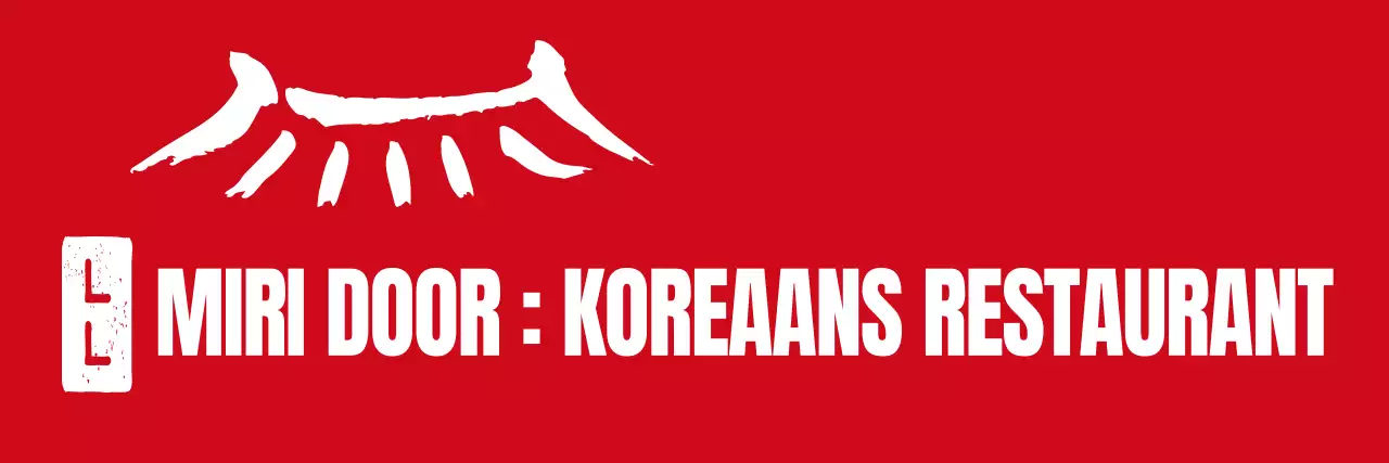 Een combinatie van zwart en rood traditioneel lettertype symbolen logo en zegel voor Koreaans restaurant personeel en klanten.
