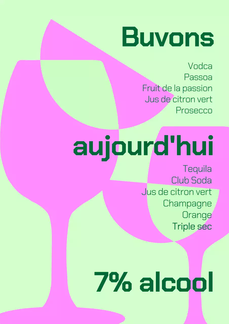 Affiche cocktail en chartreuse et rose
