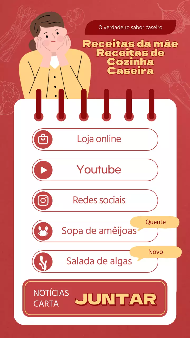 Histórias guiadas do Instagram com conceitos de receitas a vermelho e amarelo