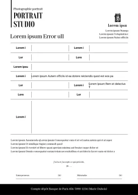 Contrat simple de prise de vue en studio en noir et blanc