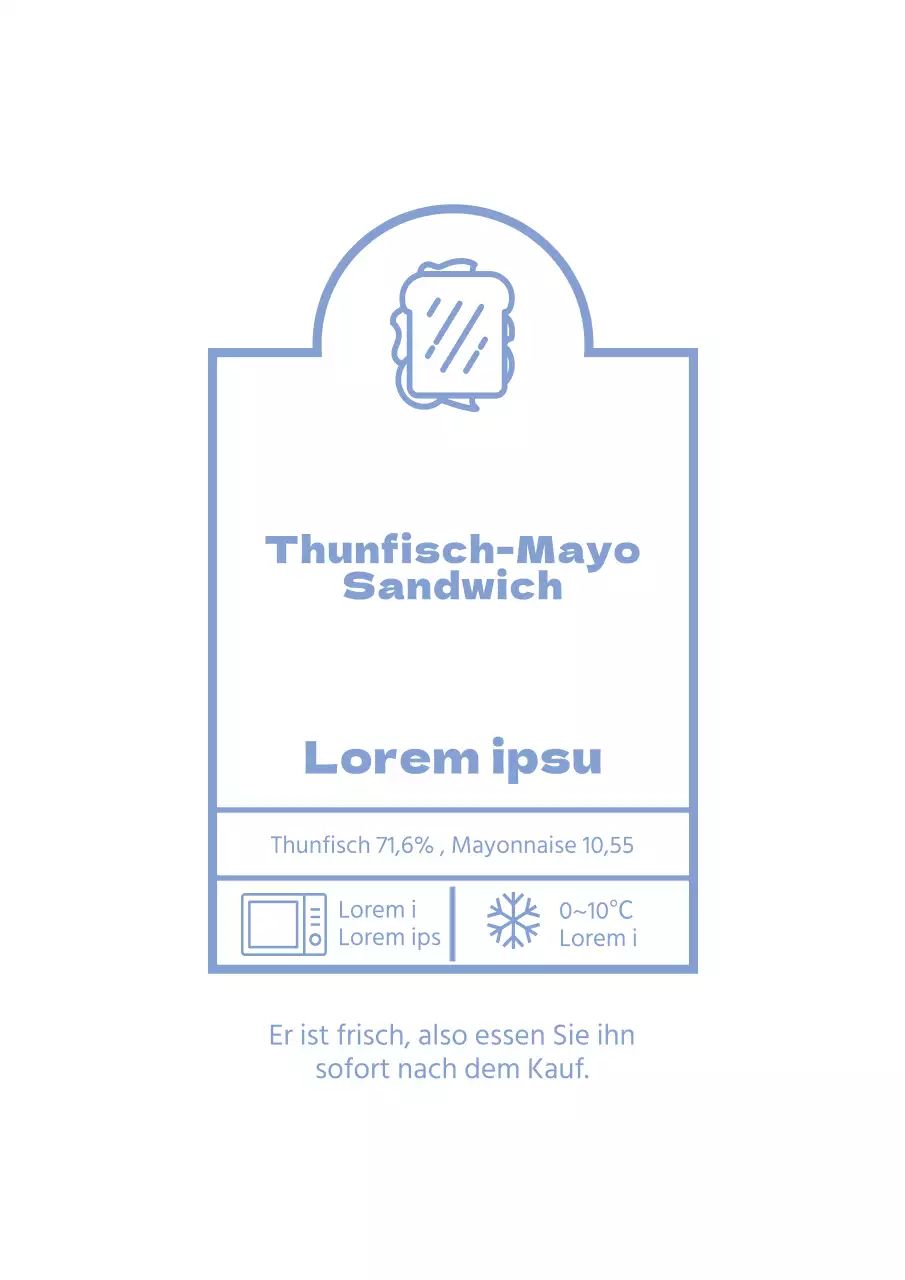 Einfaches Thunfisch-Mayo-Sandwich-Etikett-Design-Poster in Himmelblau