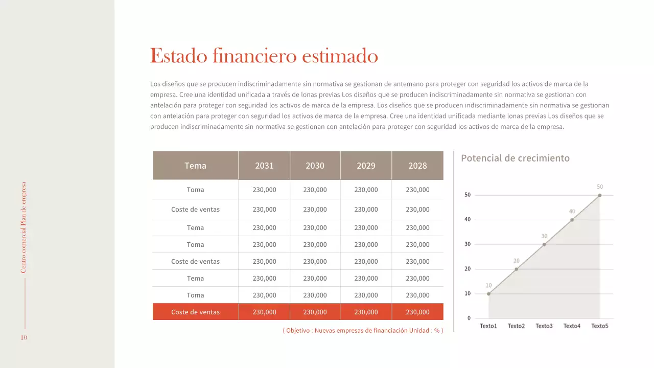 Interior sencillo y cálido en naranja y marrón Plan de negocio de un centro comercial