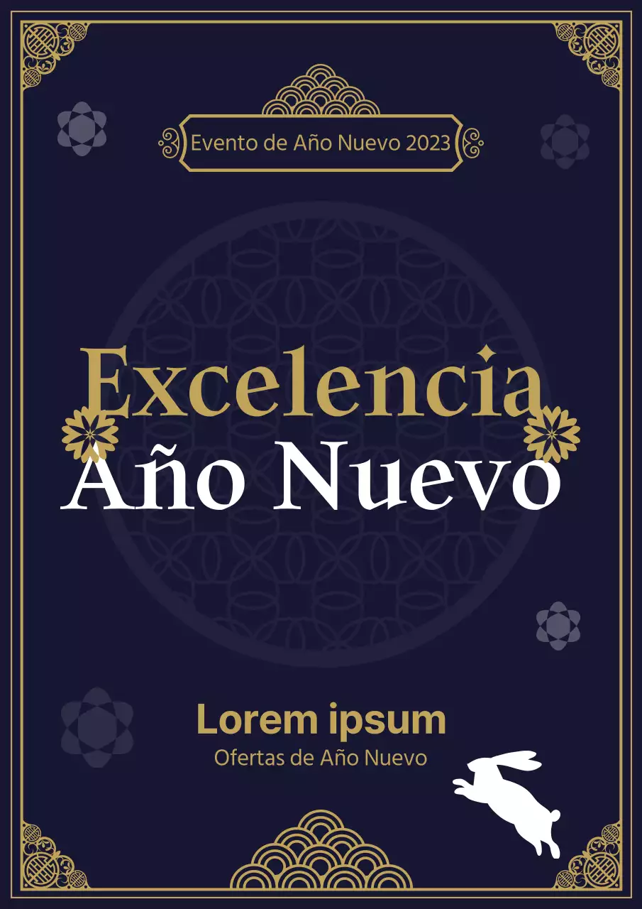 Cartel de Año Nuevo en azul y oro