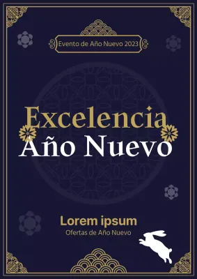 Cartel de Año Nuevo en azul y oro