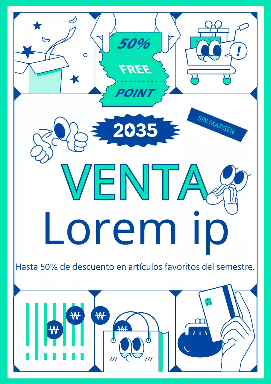 Concepto de ilustración lineal simple con composición cuadriculada en menta y azul marino para promoción de fin de semestre