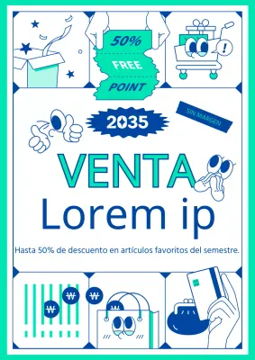 Concepto de ilustración lineal simple con composición cuadriculada en menta y azul marino para promoción de fin de semestre