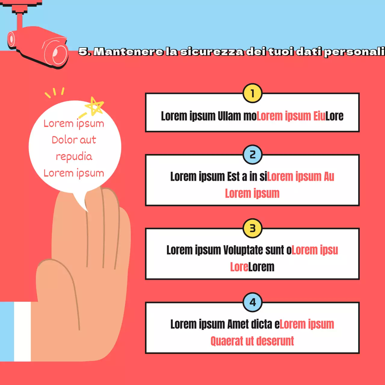 Campagna informativa sulla sicurezza delle password con illustrazione in rosso e azzurro