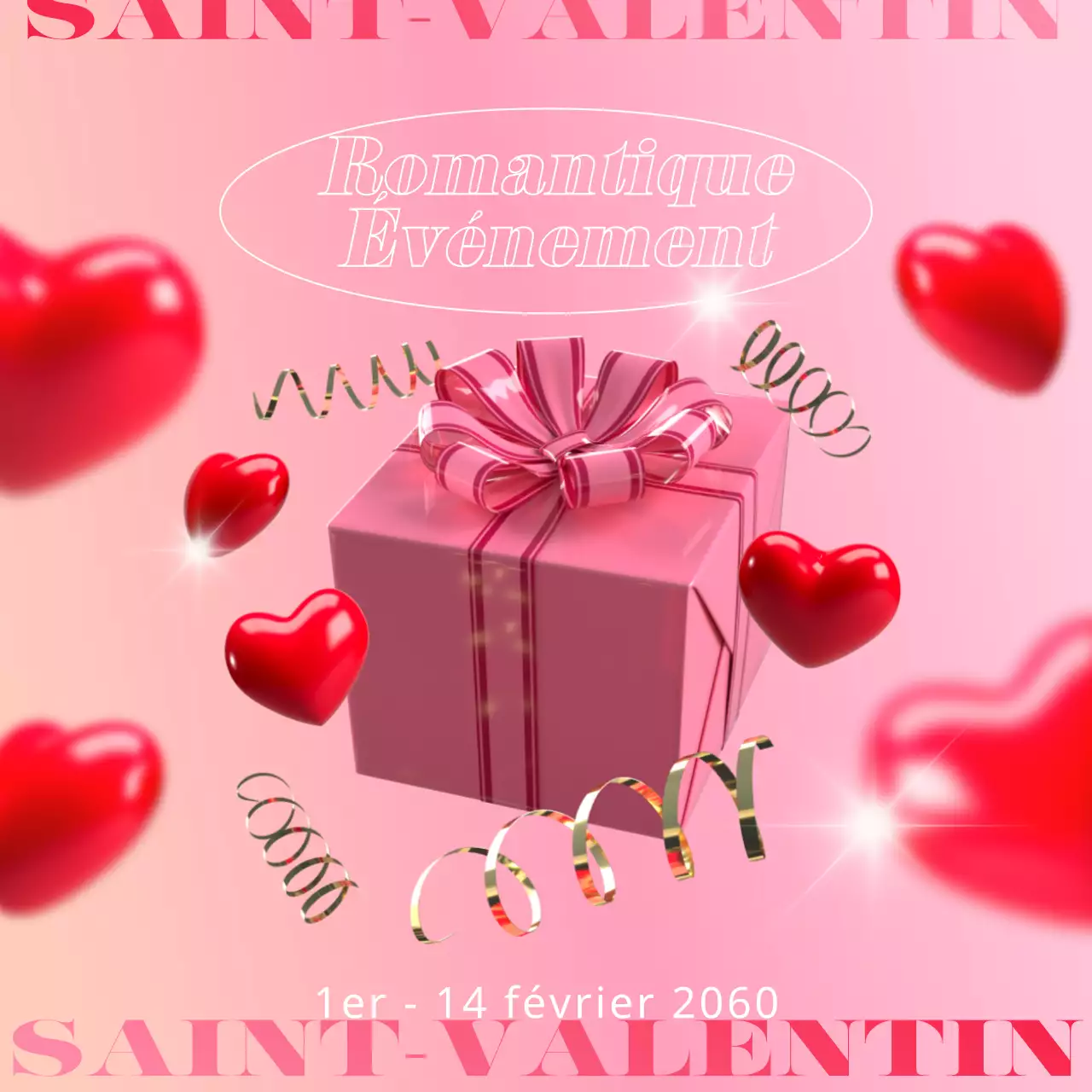 Présentation de notre événement de la Saint-Valentin avec du rose, de superbes boîtes-cadeaux et des cœurs