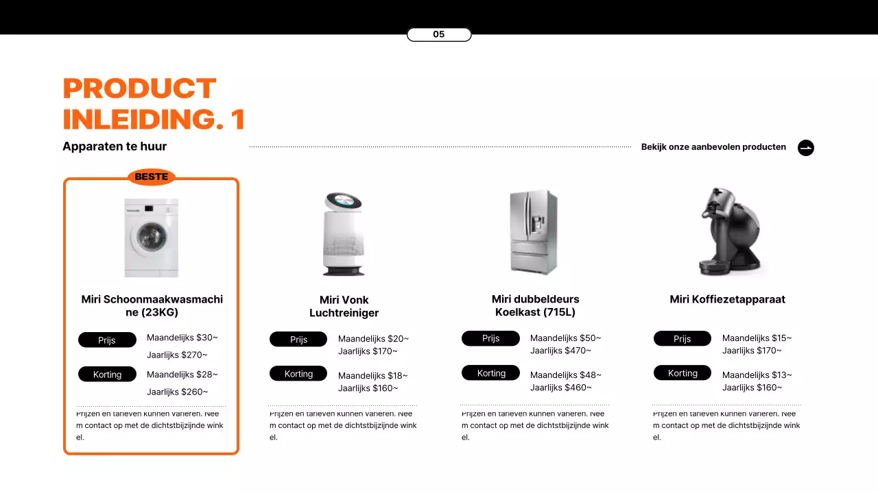 Voorstel voor verhuurservice voor apparaten met oranje elementen
