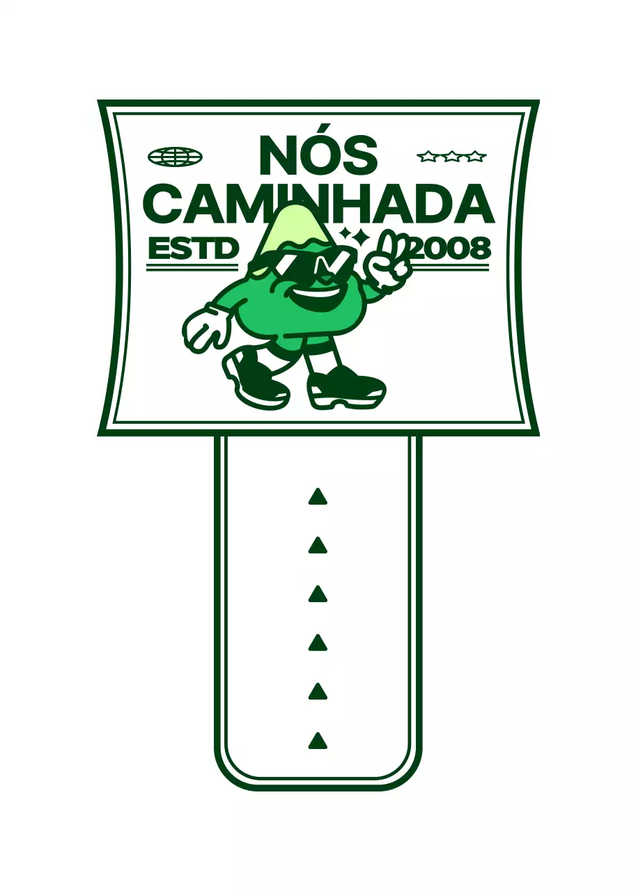 Presente de clube ao estilo de logótipo com uma personagem de montanha gira e moderna em verde e branco.