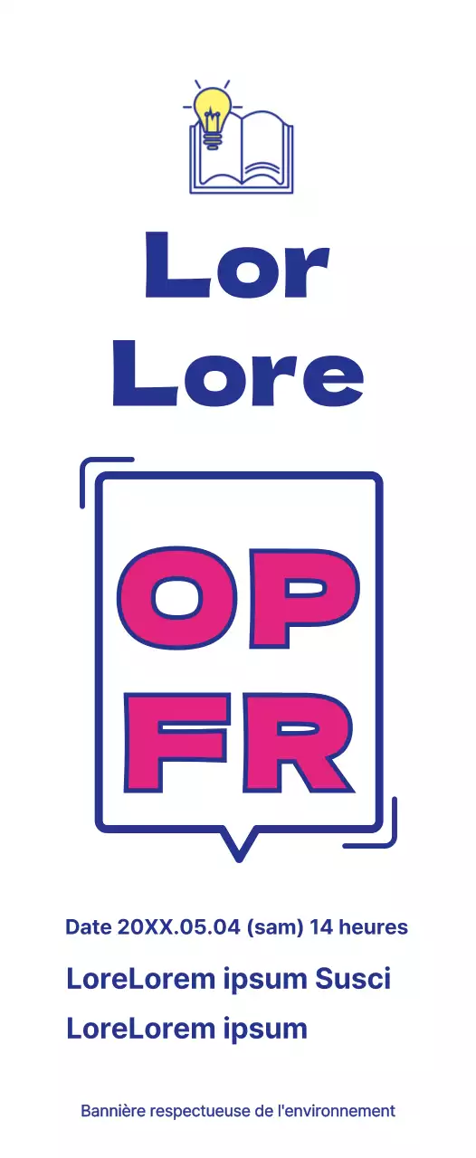 Annoncer l'ouverture d'une bibliothèque avec un concept simple de texte à bulles en bleu marine et violet