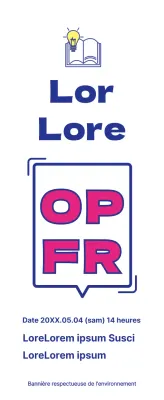 Annoncer l'ouverture d'une bibliothèque avec un concept simple de texte à bulles en bleu marine et violet