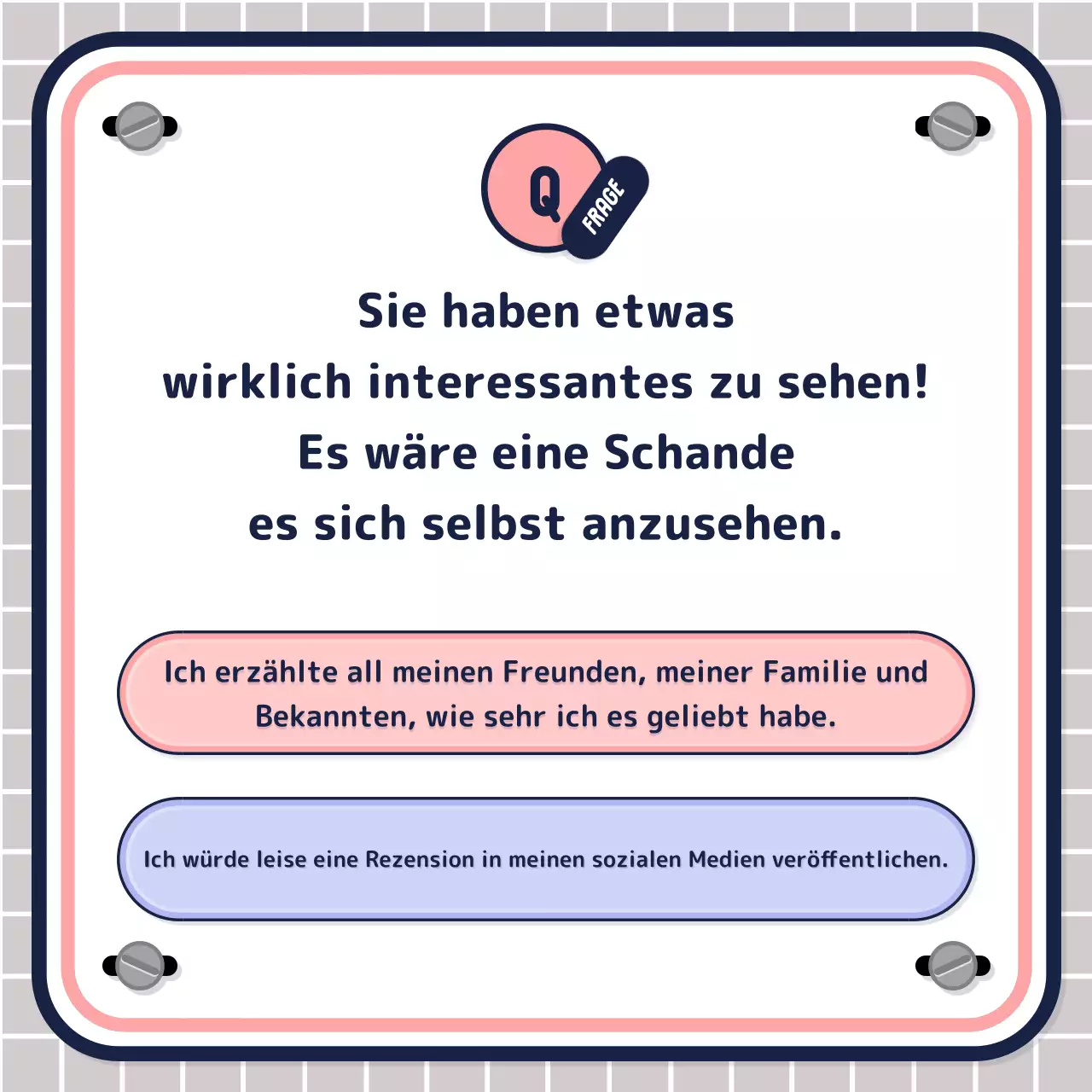 Einfacher textgesteuerter Quiz-Test in rosa-mauve-marine