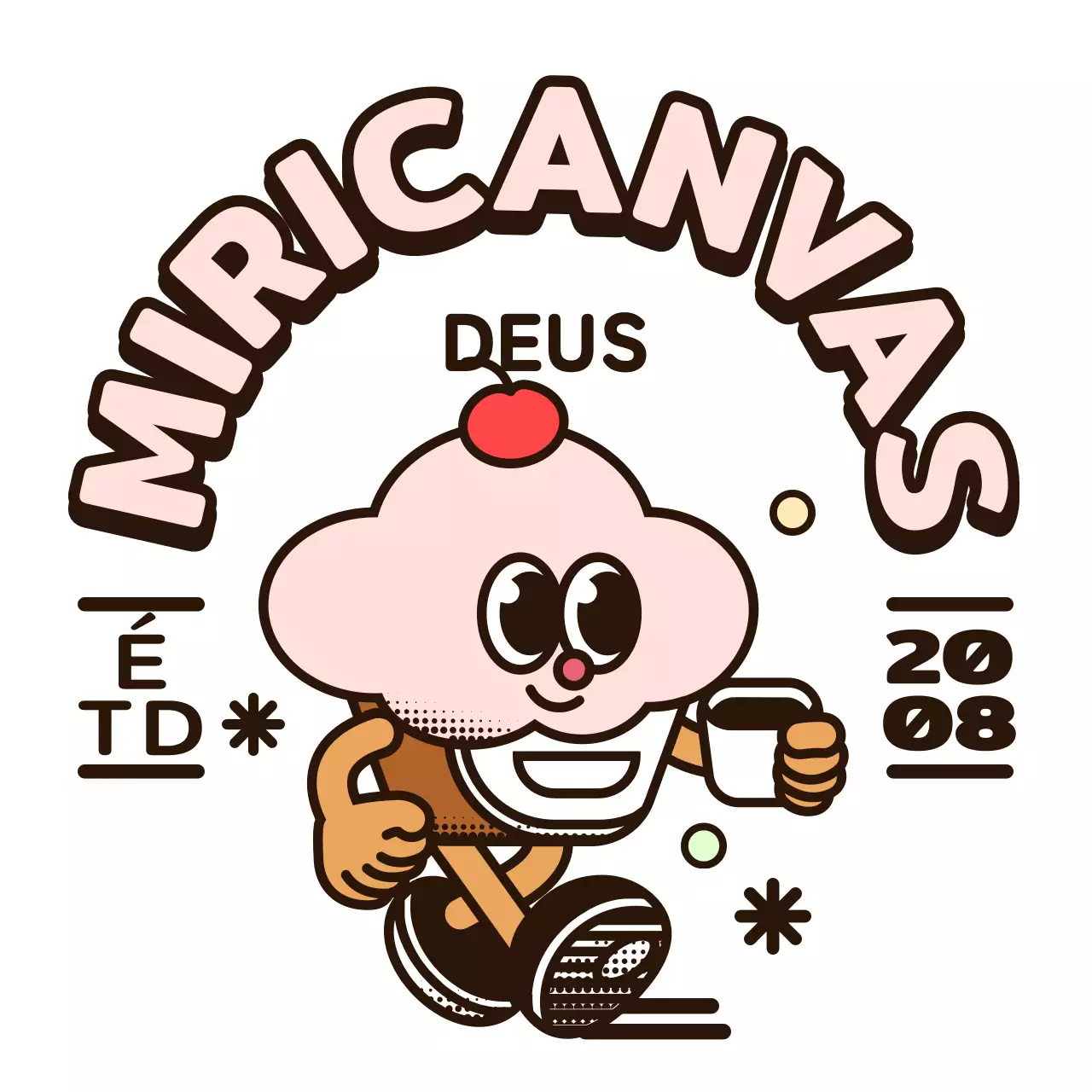 Um bonito cupcake redondo cor-de-rosa e castanho para um café
