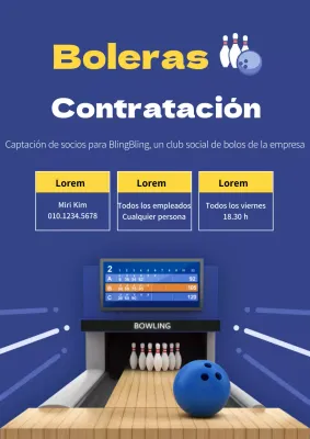 Ilustración azul y amarilla de un anuncio de contratación en un club de empresa