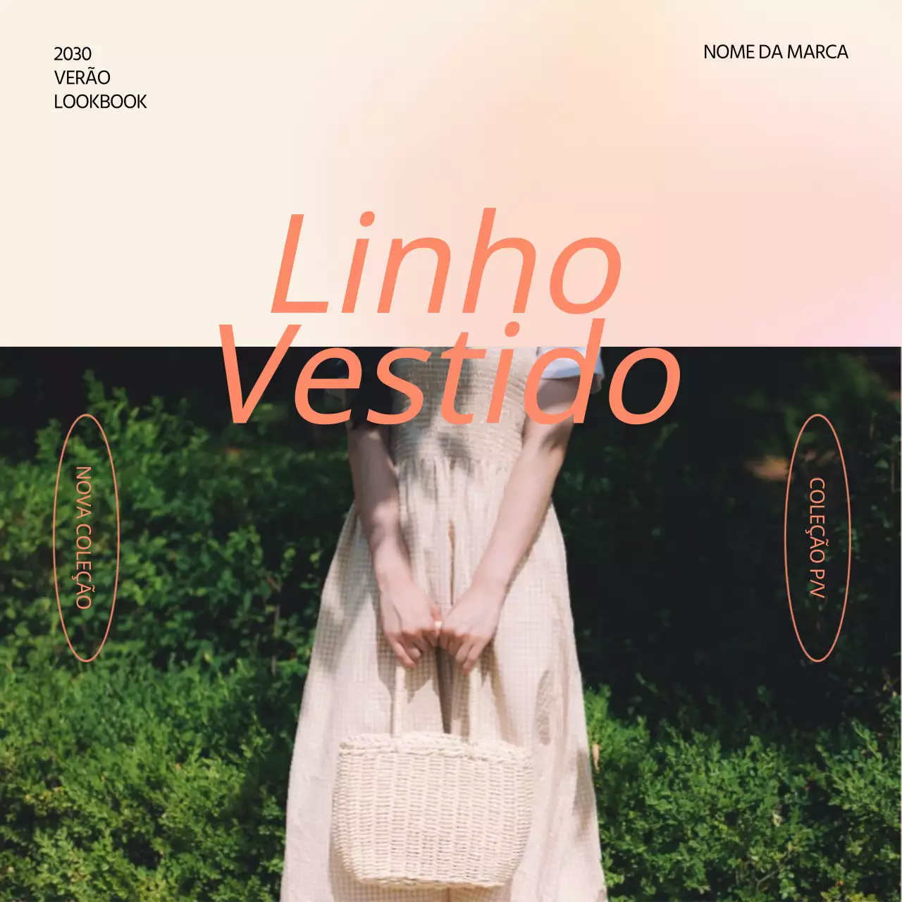 Lookbook de um vestido de linho com teto de cor bege
