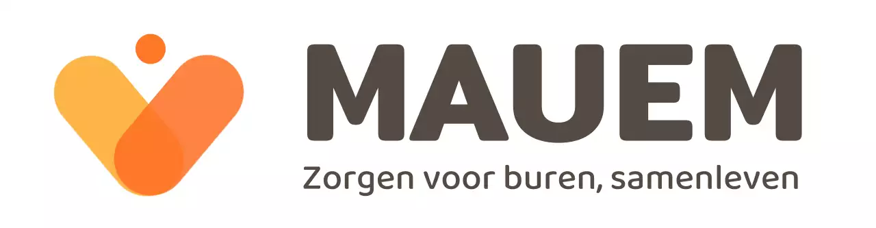 Outreach centrum logo met buurtbelangen slogan in gele en oranje symbolen