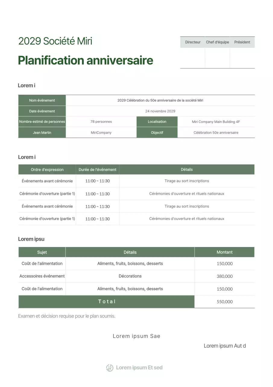 Planification d'événements professionnels en vert