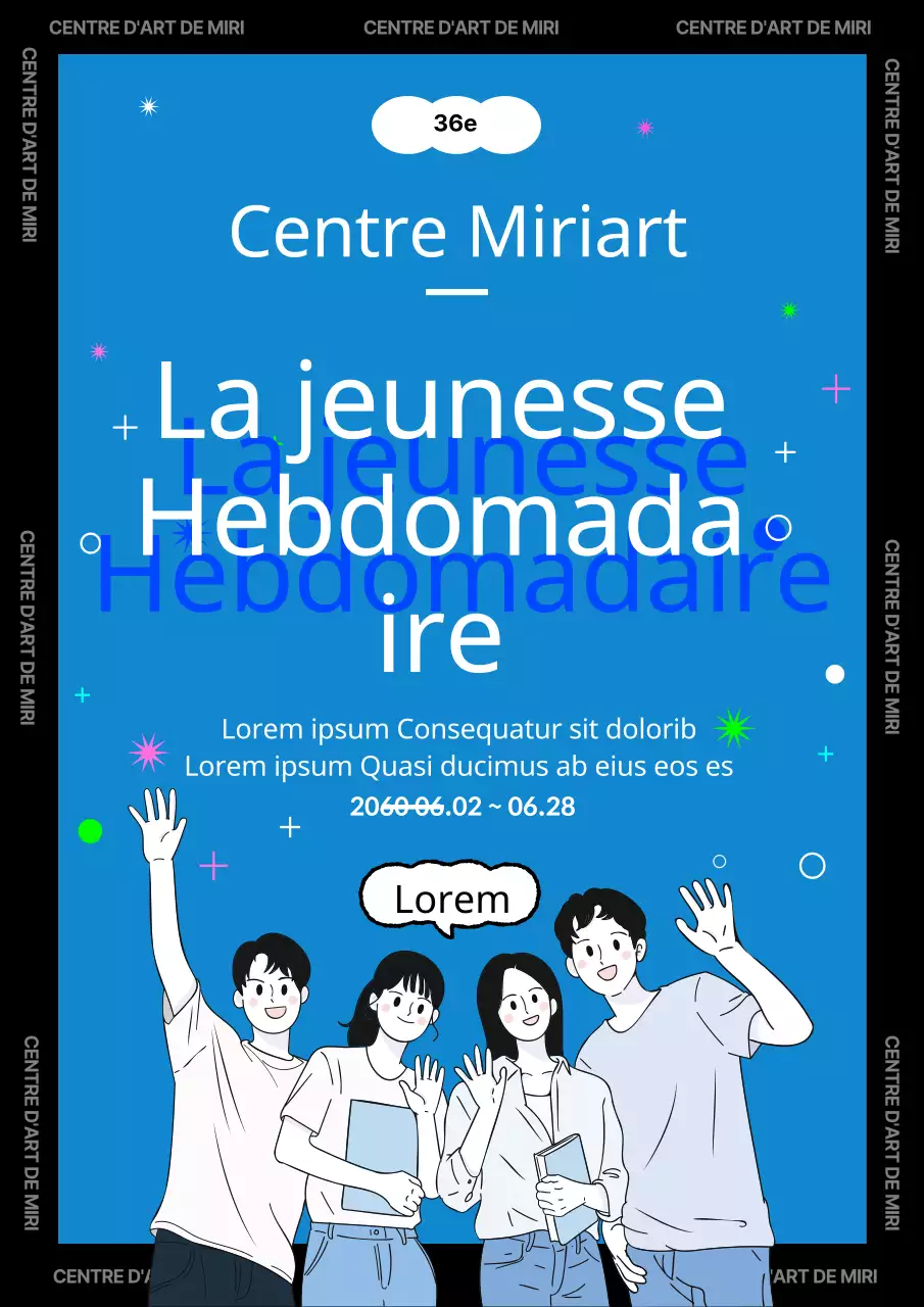 Concept illustré en noir et bleu de matériel promotionnel pour les jeunes pom-pom girls