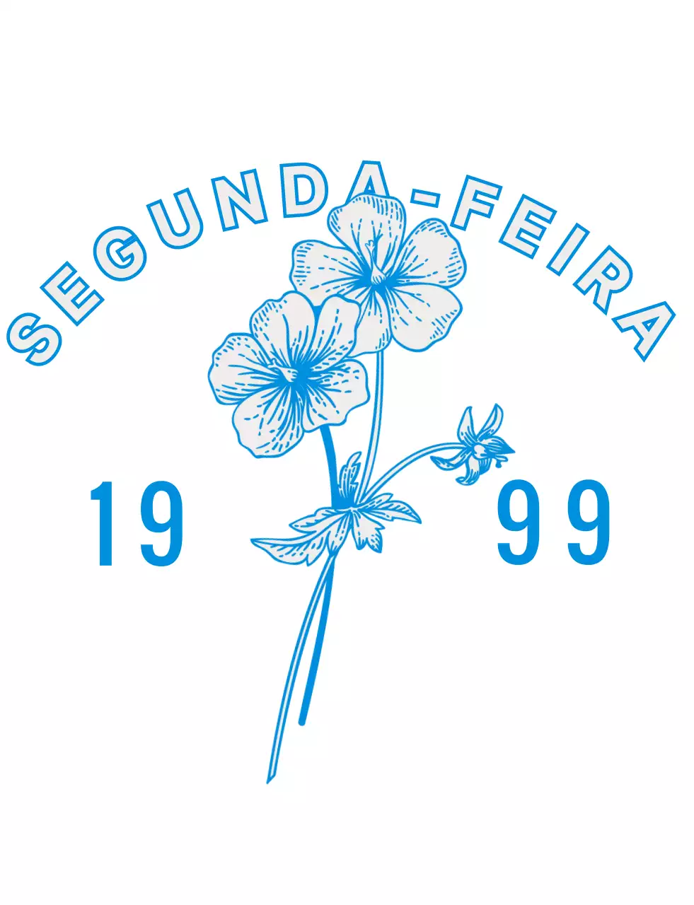 Ilustrações florais vintage e letras do dia da semana em azul