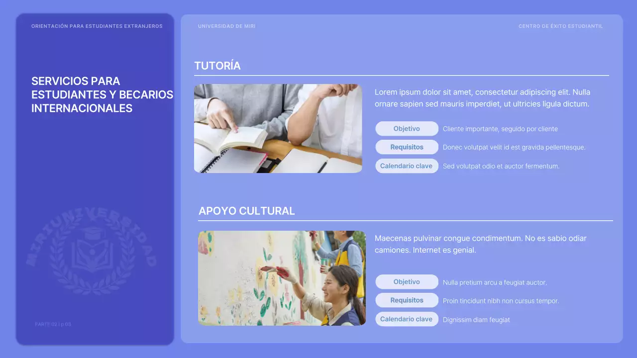 Orientación para estudiantes internacionales en malva y vibrante
