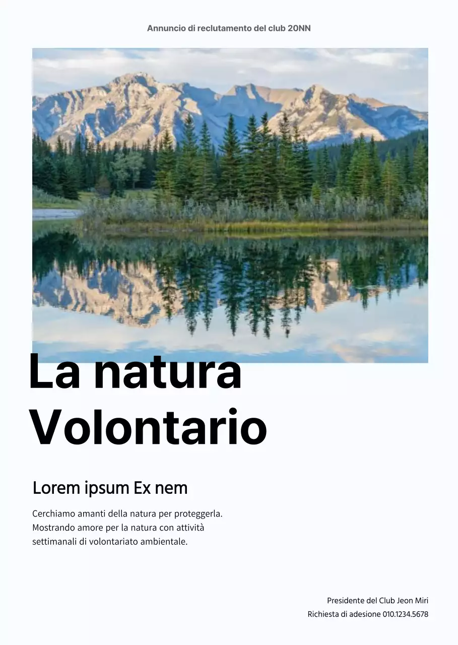 Reclutamento di un club di volontari ambientali con foto di natura pulita