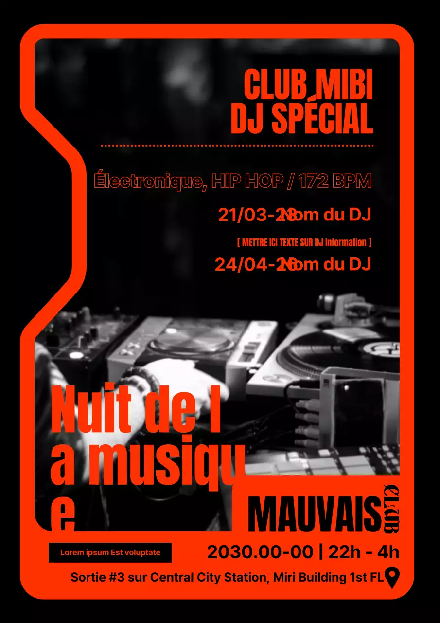 Affiche de club Hip deejay en orange et noir