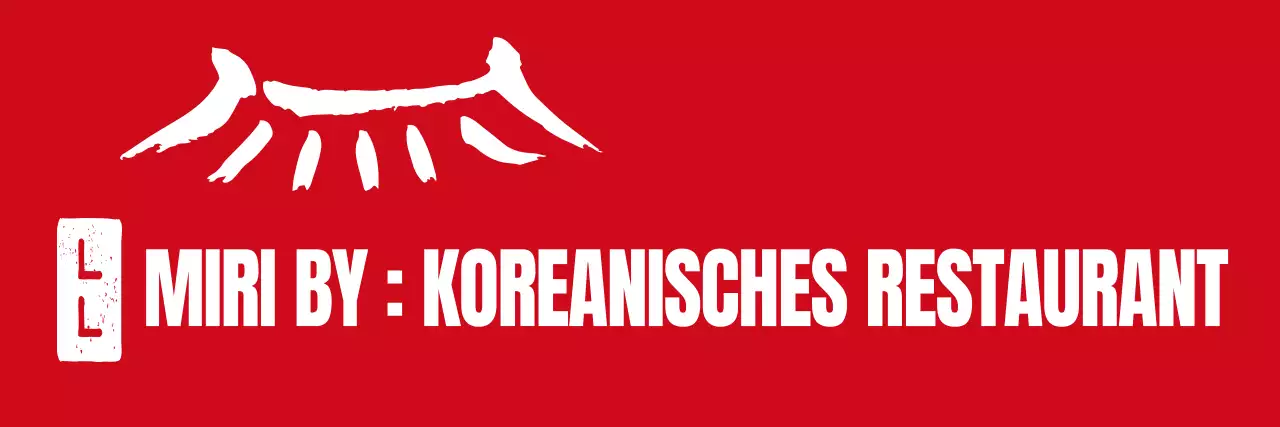 Eine Kombination aus schwarzen und roten traditionellen Schriftsymbolen als Logo und Siegel für koreanisches Restaurantpersonal und Kunden.