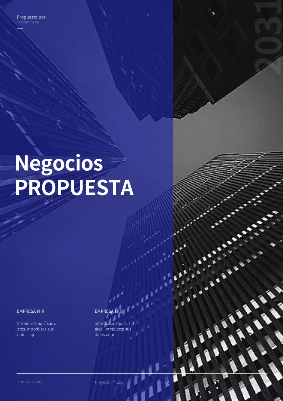 Propuesta de negocio con un concepto moderno en azul y gris