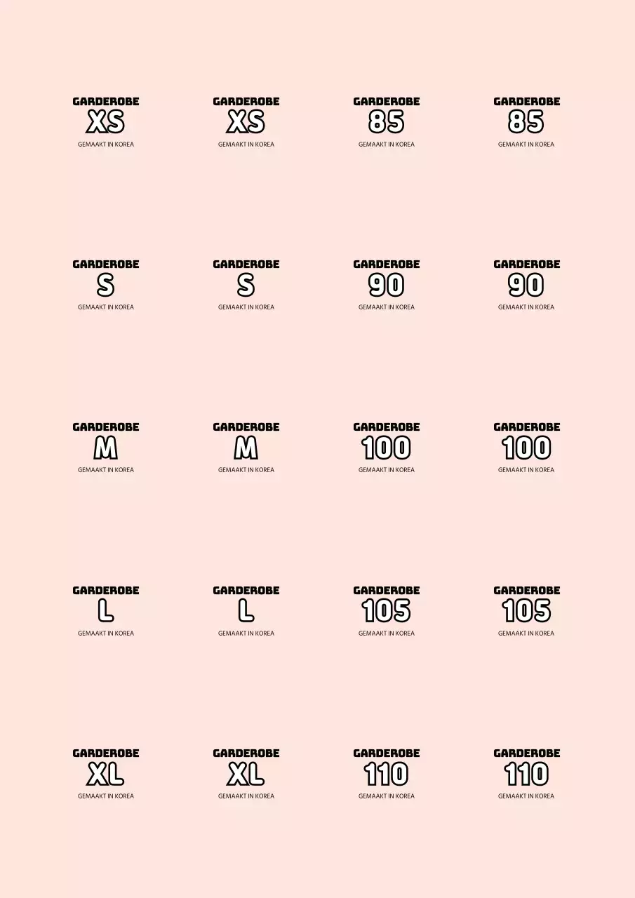 Eenvoudige kledingmaat stickers Transparante stickers uit de vrije hand