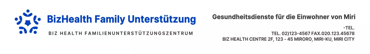 Blaues und schwarzes Logo mit klaren Symbolen zur Information und Förderung von Informationen über Familienunterstützungszentren