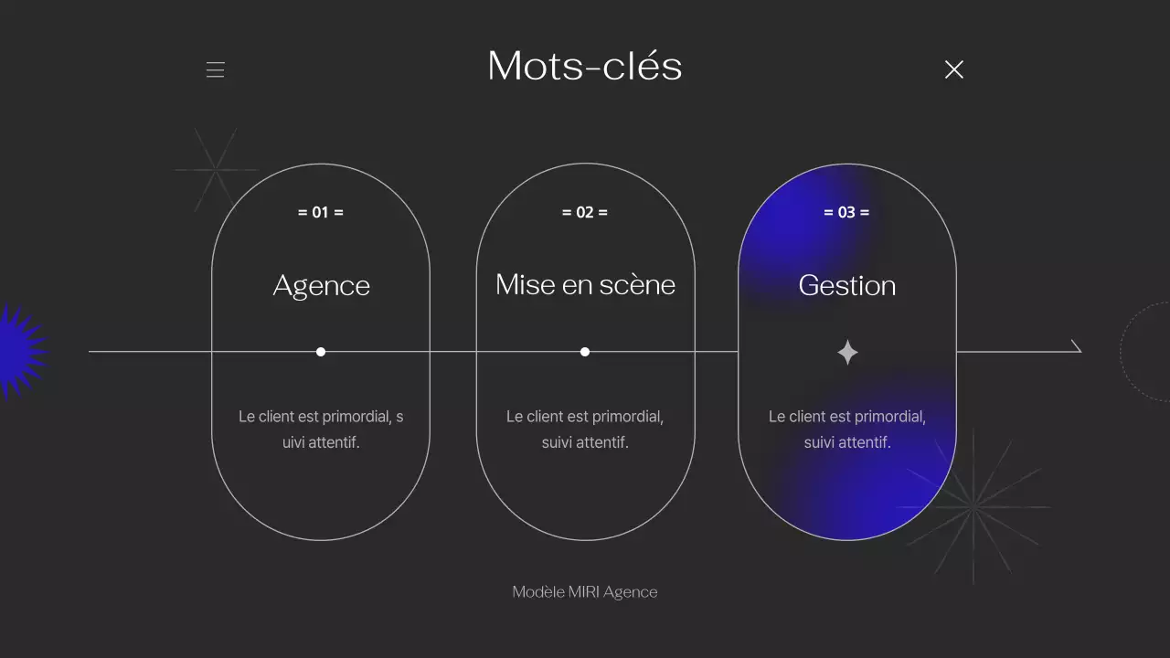 Portfolio avec des lignes simples aux accents violets sur fond noir