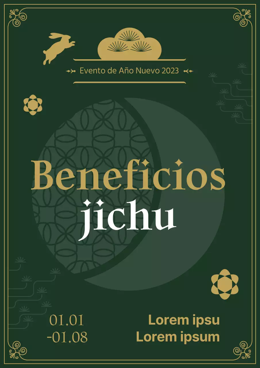 Cartel de Año Nuevo en verde y dorado