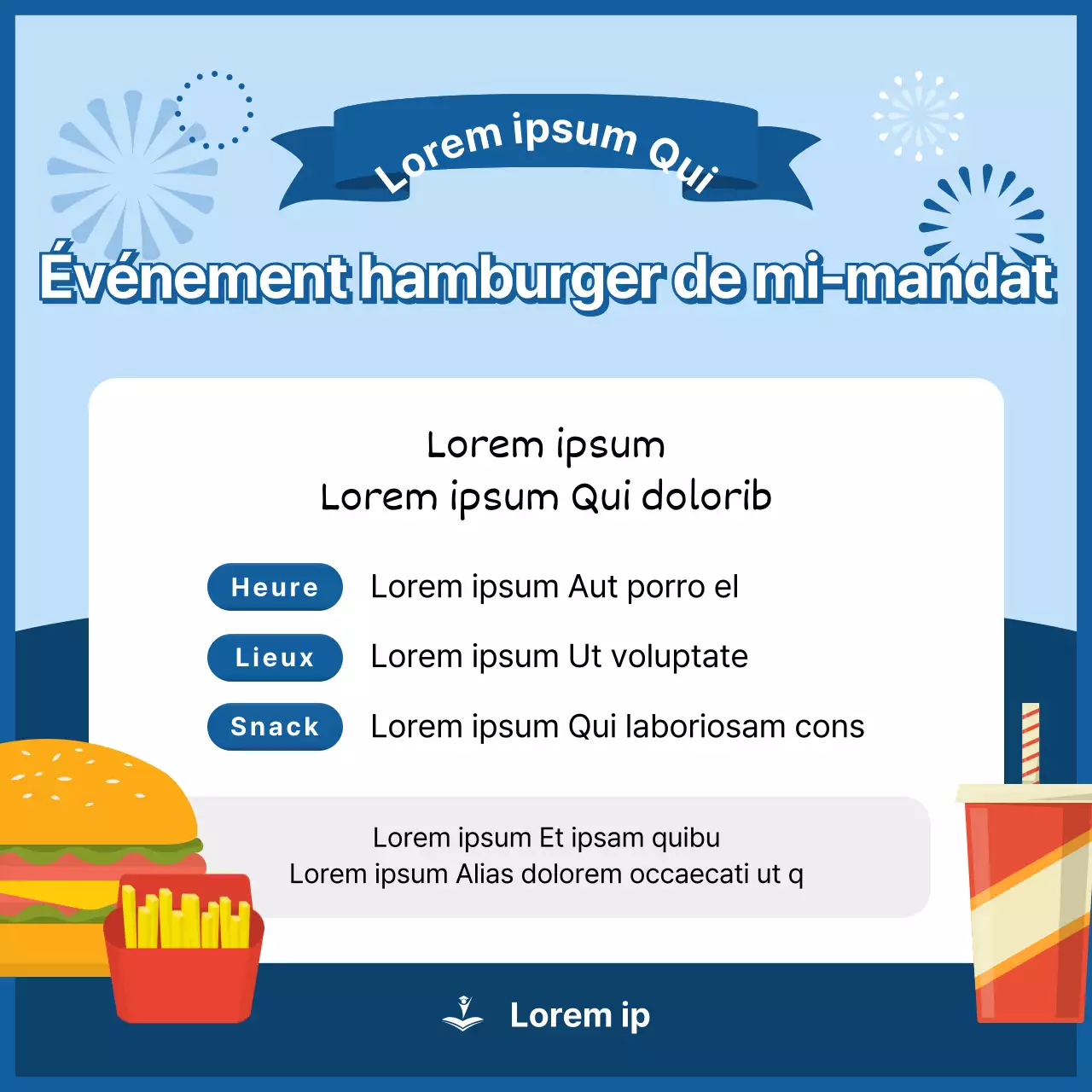 Promouvoir un goûter de mi-parcours avec des touches de bleu et de bleu clair