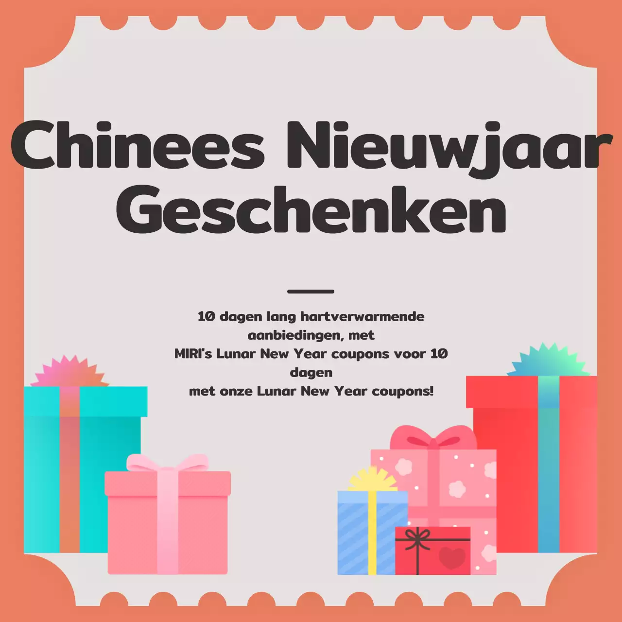 Lunar New Year cadeautentoonstelling met coupons en geschenkdozen op de achtergrond