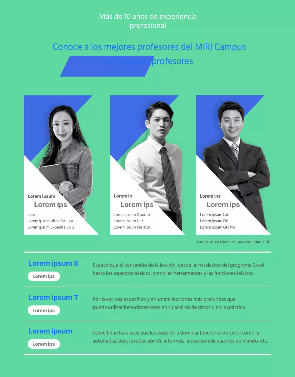 Presentación del curso de autoayuda en línea de Excel en verde y azul