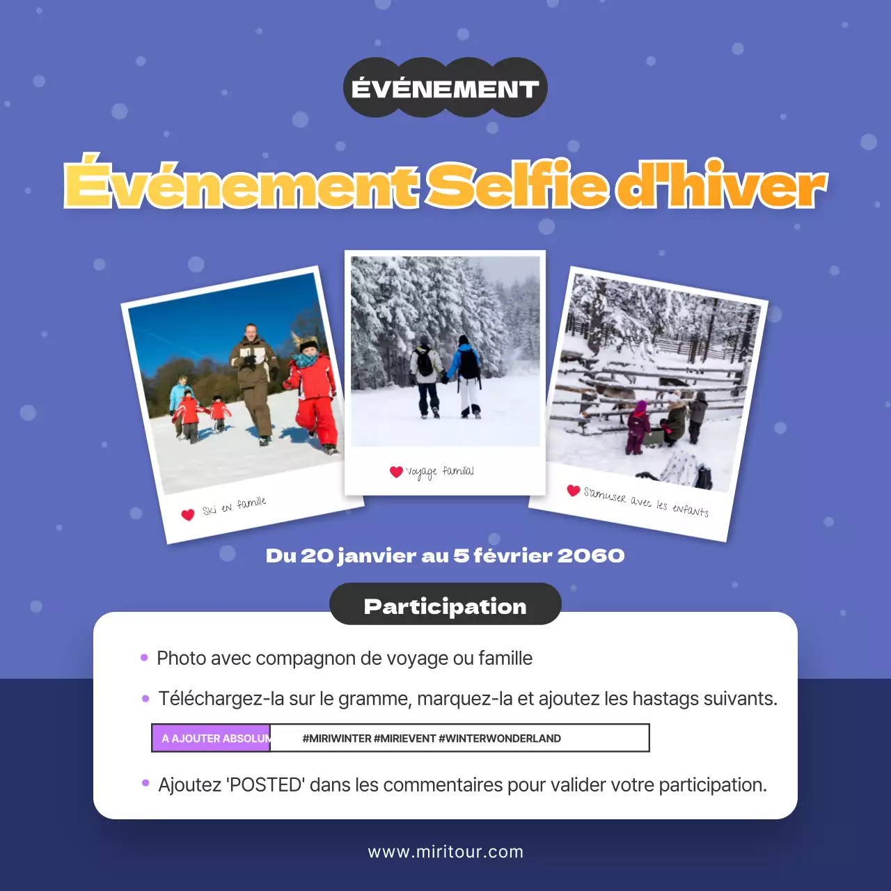 Présentation des destinations hivernales bleu ciel et violet