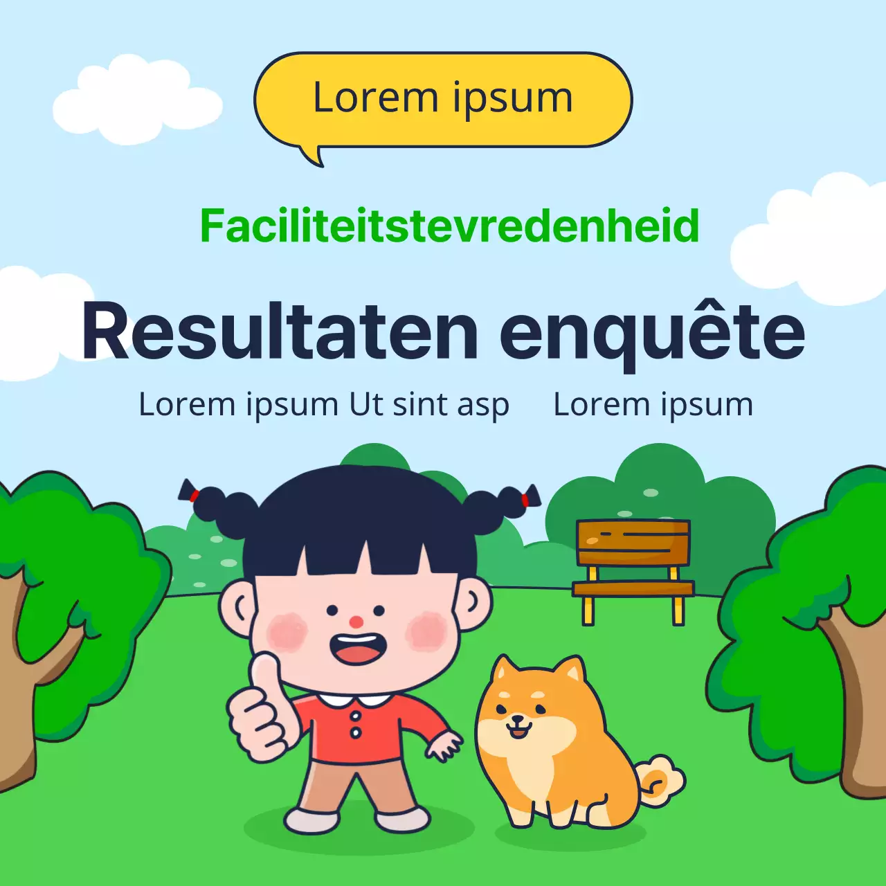 Resultaten van een enquête over tevredenheid met leuke parkfaciliteiten in groene en gele kleuren