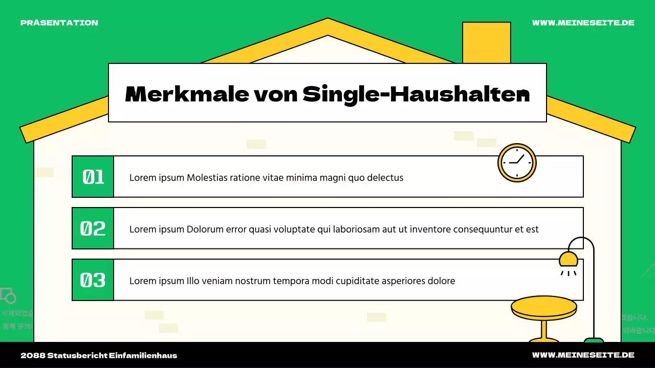 Einführung in die niedliche grüne und gelbe Haus Illustration Thema für eine Person