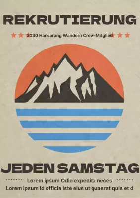 Vintage mountaineering society recruitment notice in orange und hellblau