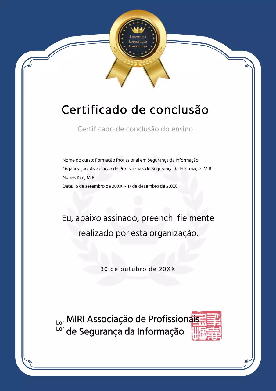 Certificado de formação elegante, azul-marinho