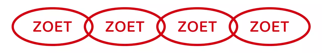 Een eenvoudige combinatie van vormen en tekst in rood met herhaling Stijl Café