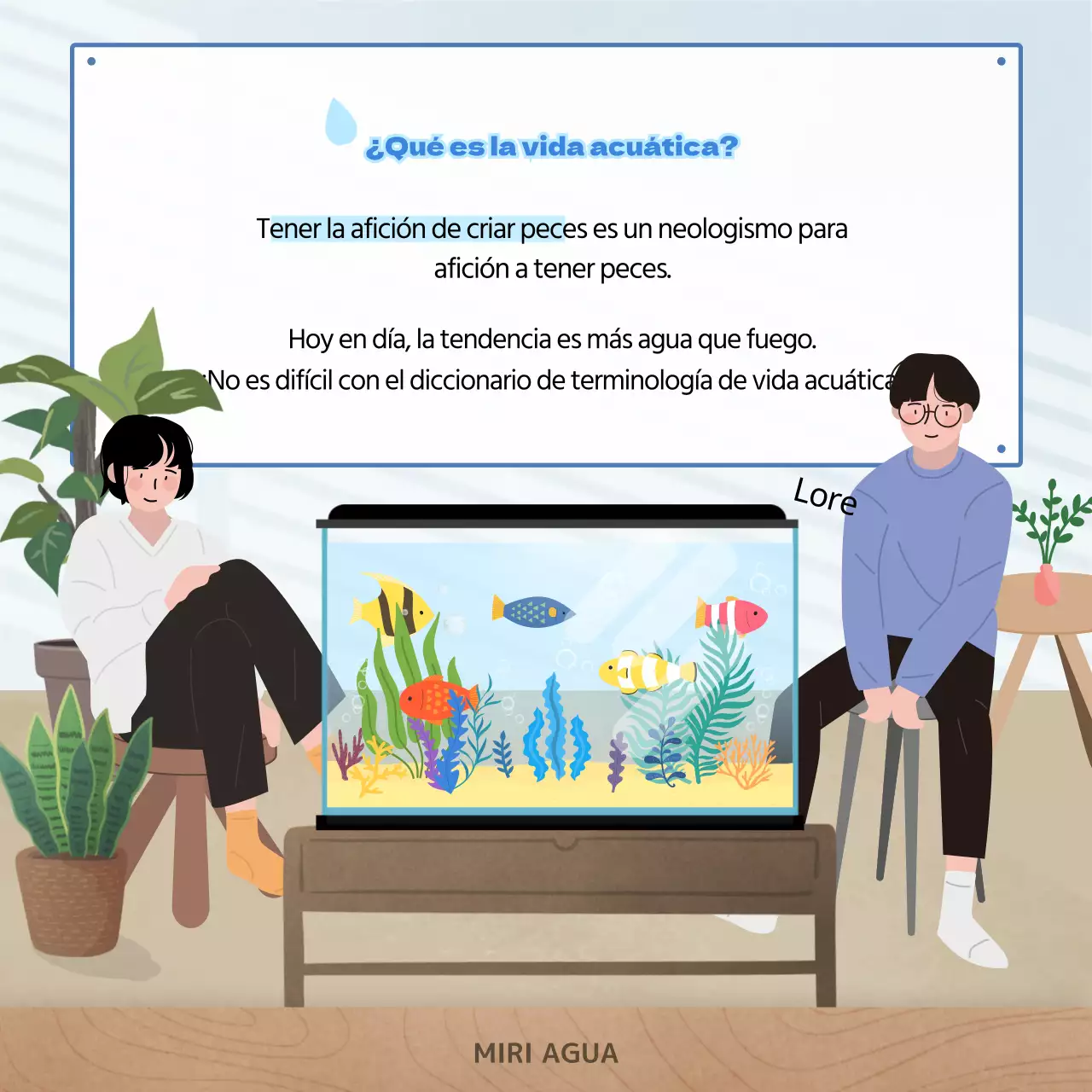 Fondo de acuario con muchos peces azules ondulados, glosario de la vida acuática CardNews