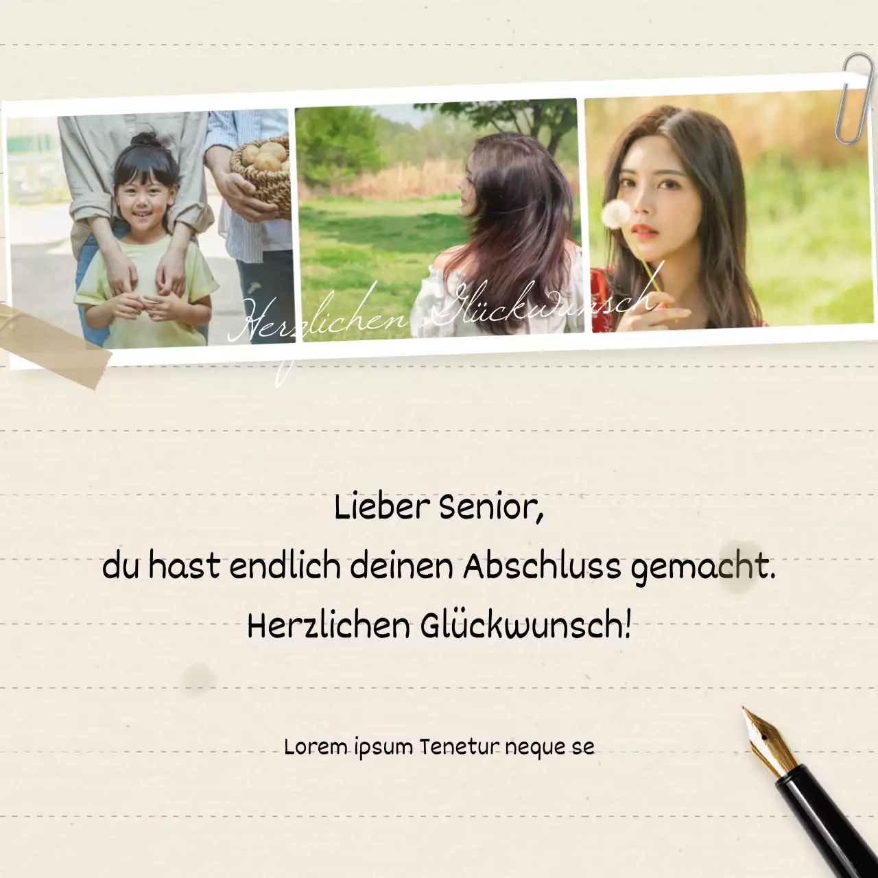 Feiern Sie Ihren Schulabschluss mit einem sentimentalen handgeschriebenen Konzept in einem dreifarbigen Rahmen